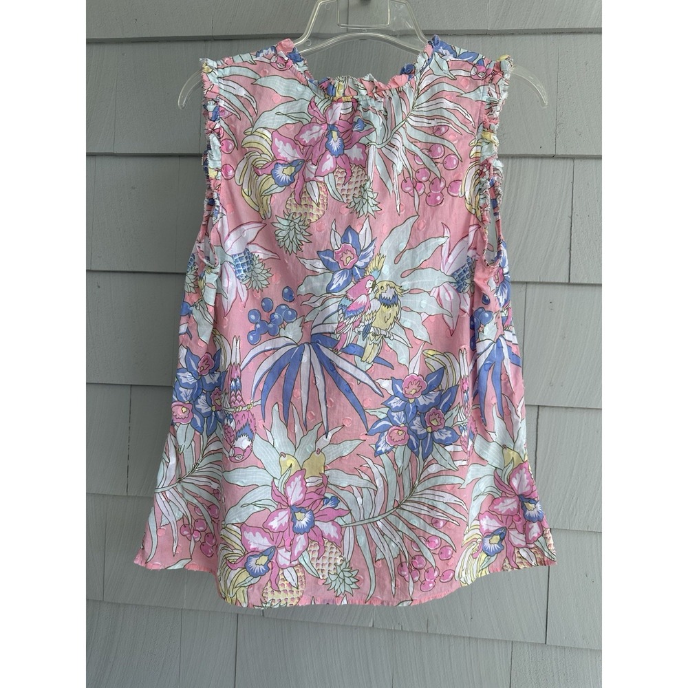 Talbots Tropical Parrot Print Ruffle Trim 100% Cotton Sleeveless Top – Size M - Picture 5 of 5